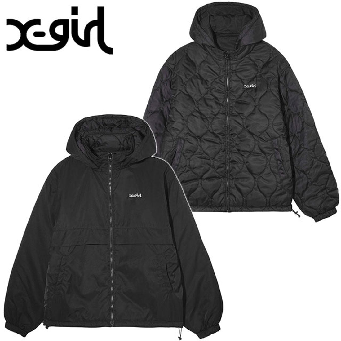 エックスガール X-girl REVERSIBLE EMBROIDERY JACKET BLACK [105243021005],BLACK