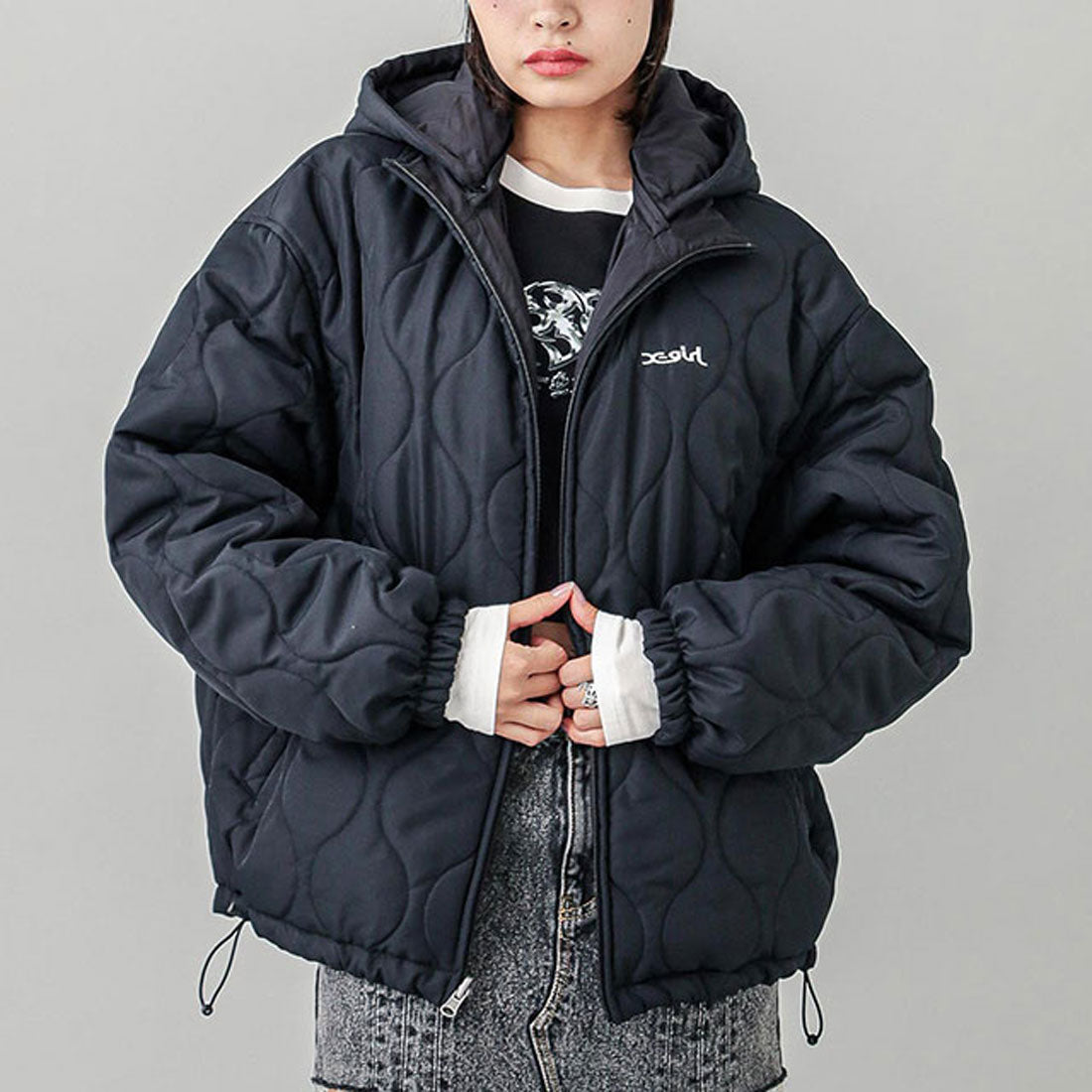 エックスガール X-girl REVERSIBLE EMBROIDERY JACKET BLACK [105243021005]