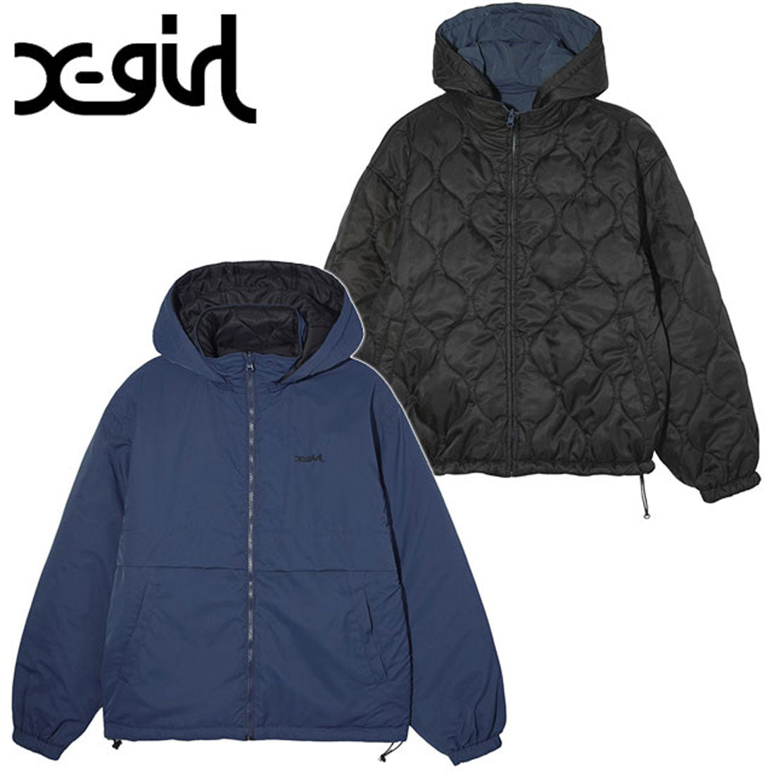 エックスガール X-girl REVERSIBLE EMBROIDERY JACKET BLACK [105243021005],NAVY
