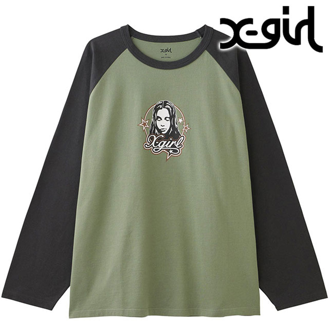 エックスガール X-girl X-girl FACE AND STARS B/B BIG TEE OLIVE [105244011003 FW24WINTER],OLIVE