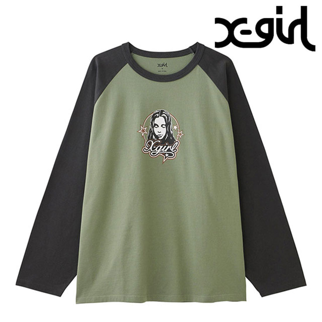 エックスガール X-girl X-girl FACE AND STARS B/B BIG TEE OLIVE [105244011003 FW24WINTER]