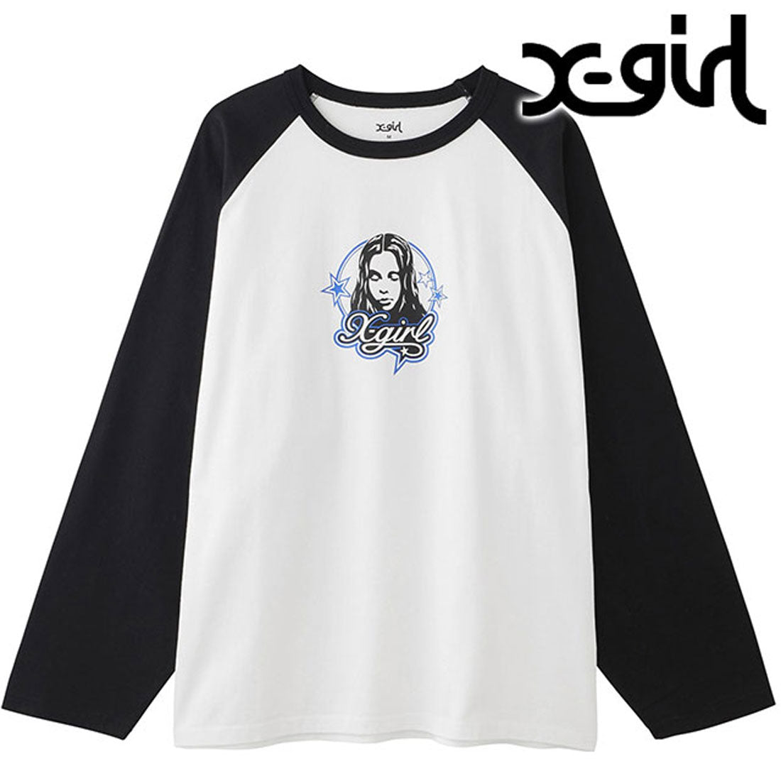 エックスガール X-girl X-girl FACE AND STARS B/B BIG TEE OLIVE [105244011003 FW24WINTER],WHITE