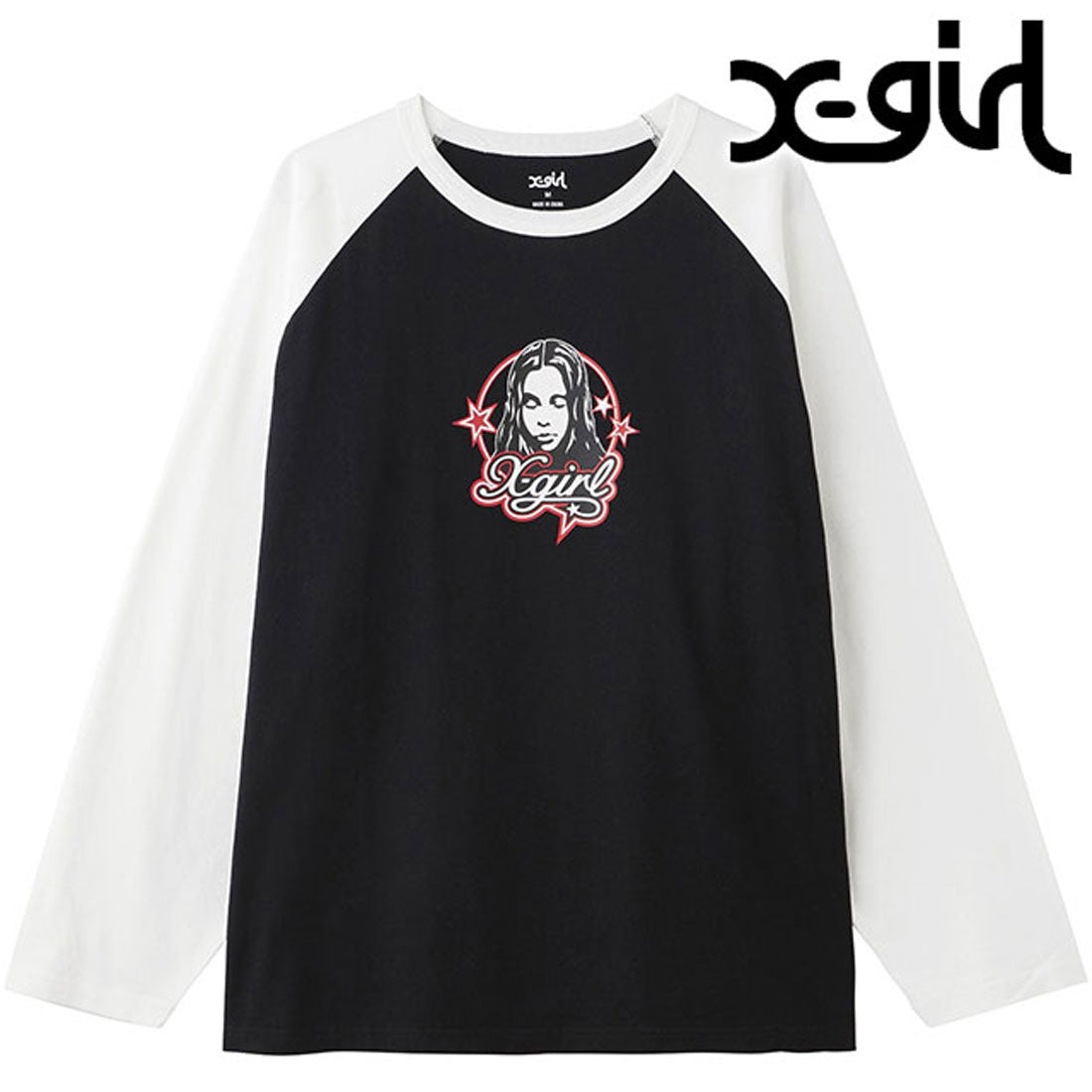 エックスガール X-girl X-girl FACE AND STARS B/B BIG TEE OLIVE [105244011003 FW24WINTER],BLACK