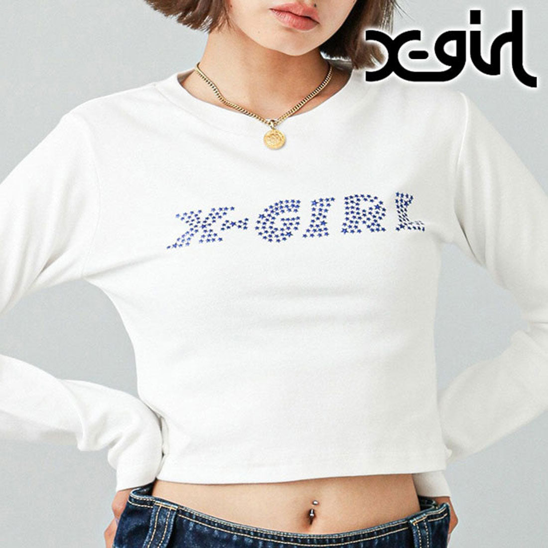 エックスガール X-girl X-girl STAR LOGO L/S BABY TEE WHITE [105244013008 FW24WINTER]