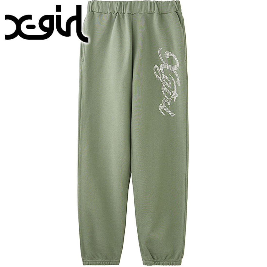 エックスガール X-girl RHINESTONE STAR CURSIVE LOGO SWEAT PANTS OLIVE [105244031004]