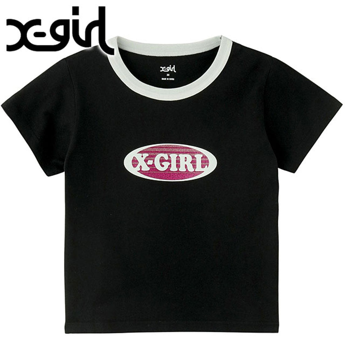 エックスガール X-girl GRADATION GLITTER OVAL LOGO S/S BABY TEE BLACK ブラック 黒 [105252011012 SU25] （ブラック） ブラック