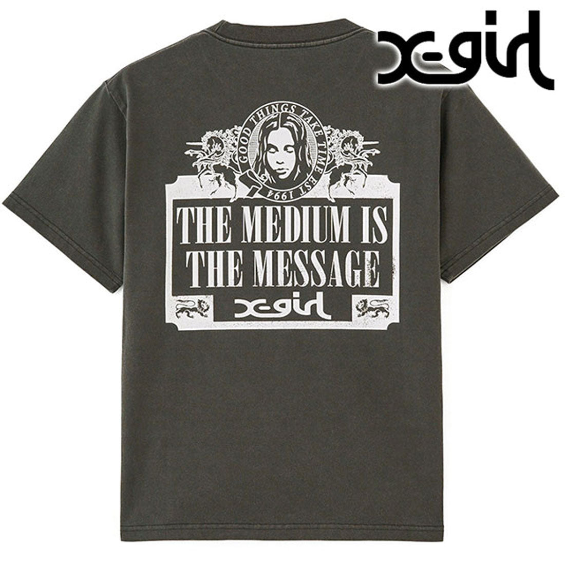 エックスガール X-girl VINTAGE LABEL FACE LOGO S/S TEE CHARCOAL チャコールグレー [105252011039 SU25] （チャコールグレー） チャコールグレー
