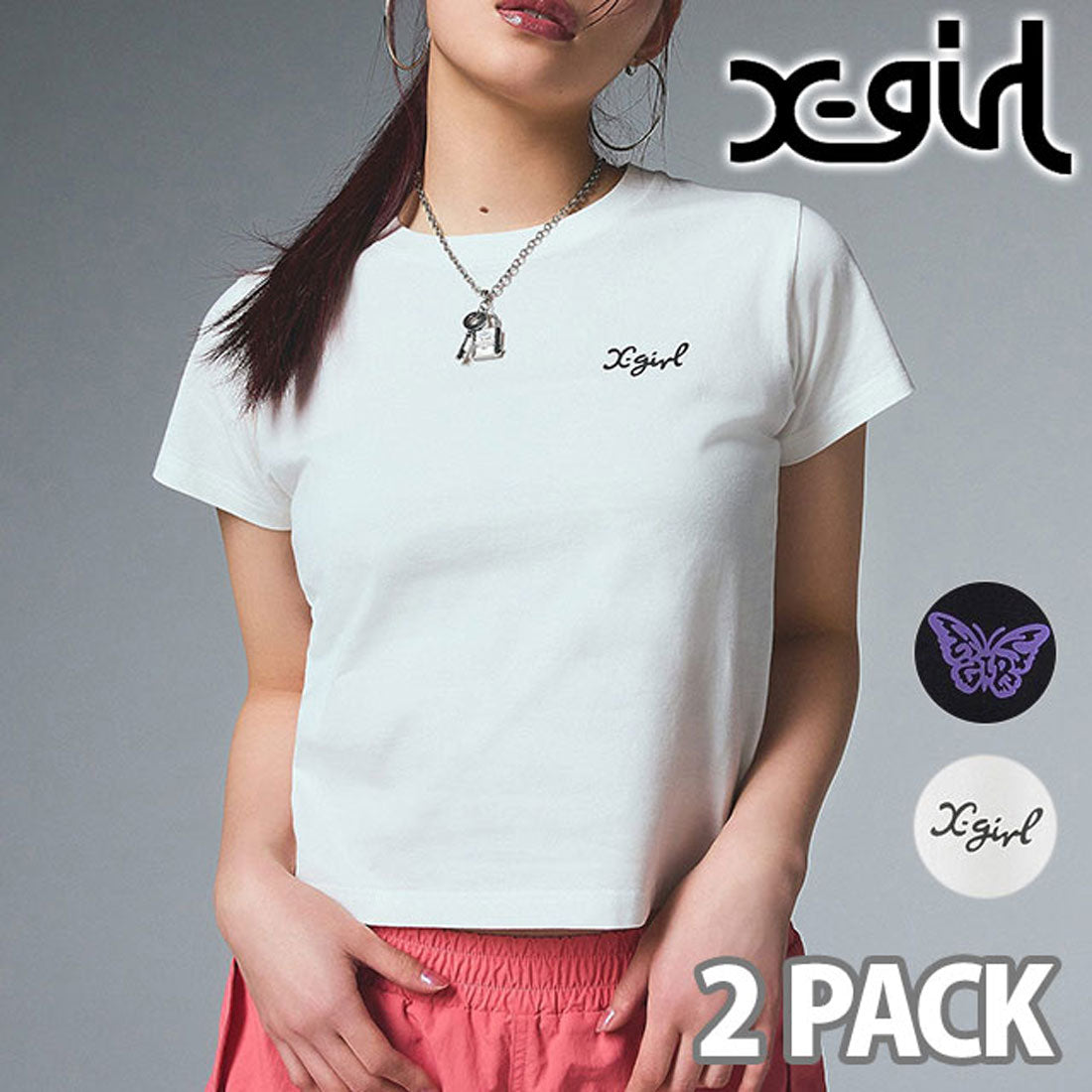 エックスガール X-girl LOGO AND BUTTERFLY 2P S/S BABY TEE MULTI [105252011032 SS25] （MULTI） MULTI