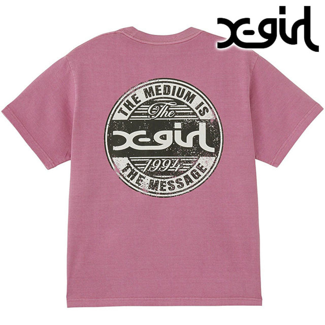 エックスガール X-girl PIGMENT DISTRESSED CIRCLE LOGO S/S TEE PINK ピンク [105252011017] （ピンク） ピンク