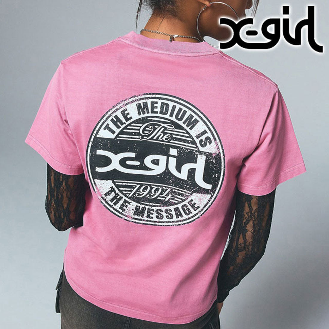 エックスガール X-girl PIGMENT DISTRESSED CIRCLE LOGO S/S TEE PINK ピンク [105252011017] （ピンク） ピンク