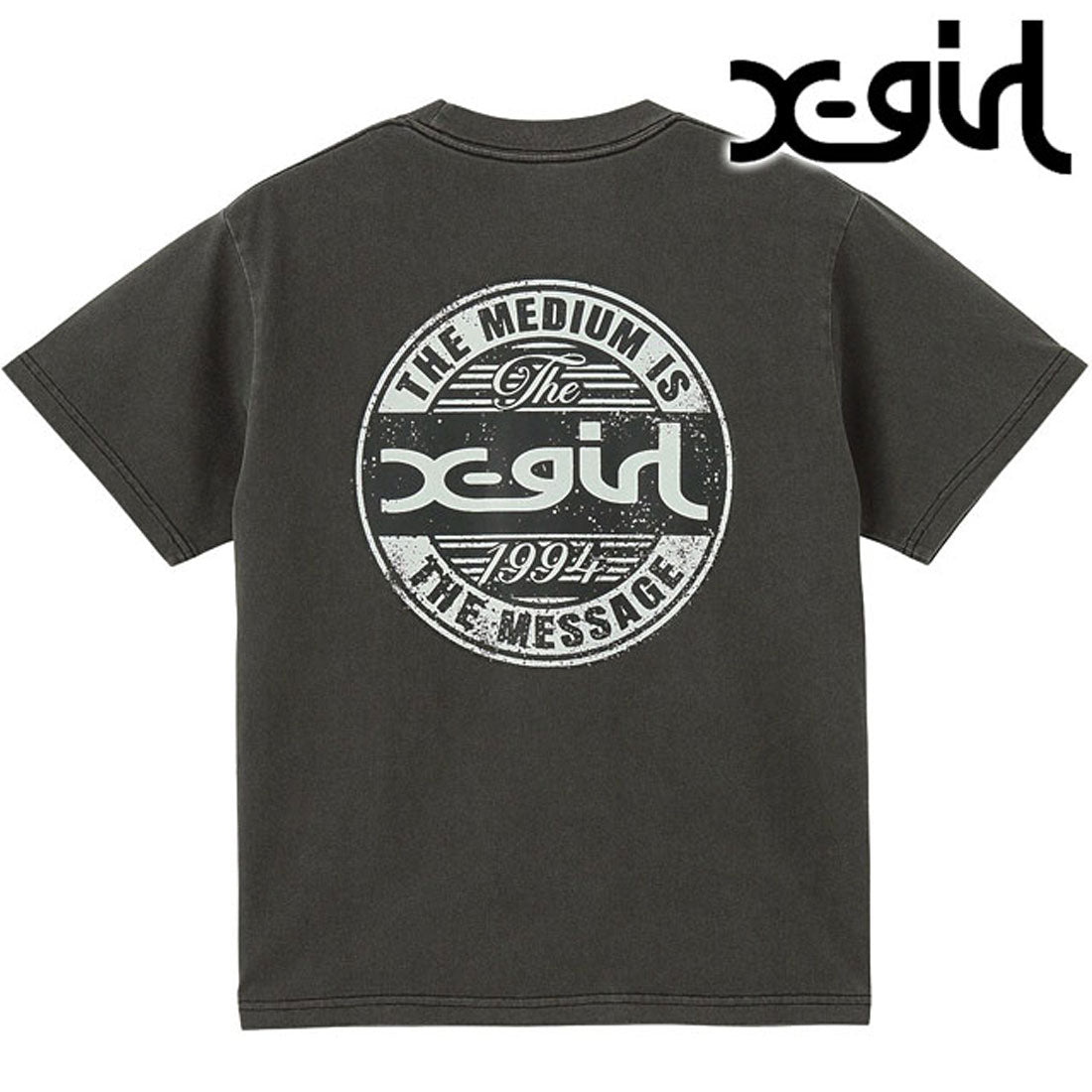 エックスガール X-girl PIGMENT DISTRESSED CIRCLE LOGO S/S TEE BLACK ブラック 黒 [105252011017] （ブラック） ブラック
