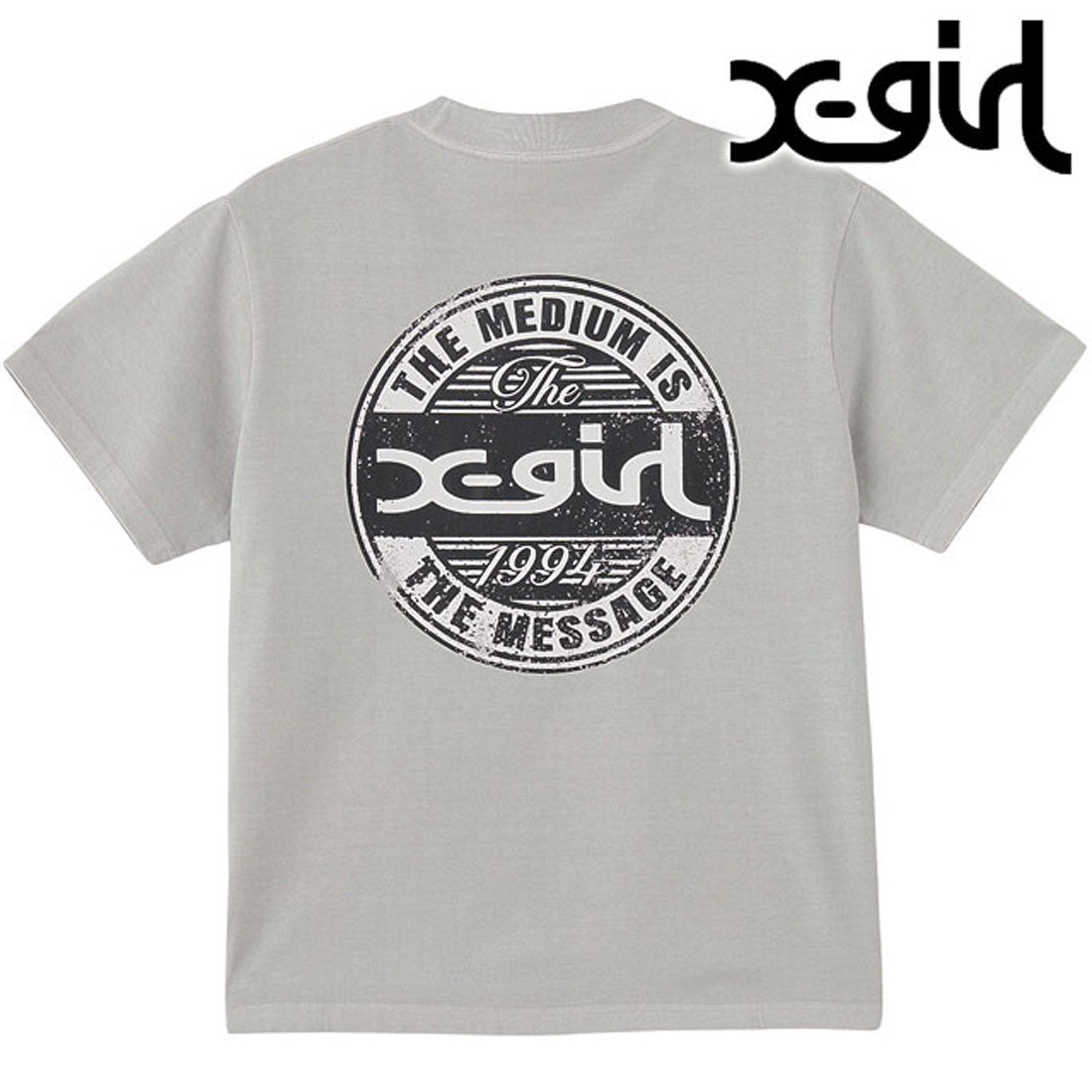 エックスガール X-girl PIGMENT DISTRESSED CIRCLE LOGO S/S TEE LtGREY ライトグレー [105252011017] （ライトグレー） ライトグレー