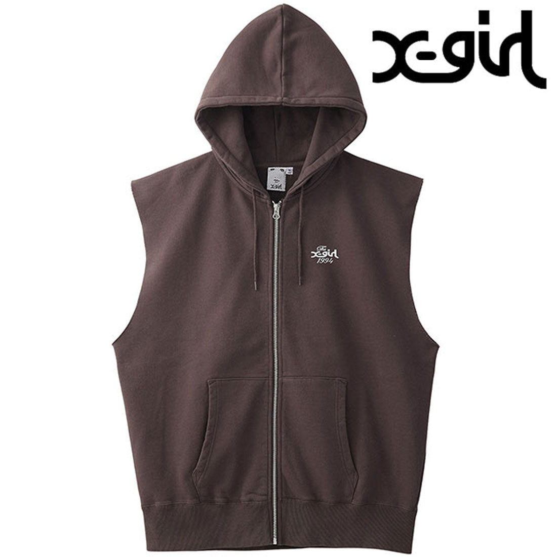 エックスガール X-girl DISTRESSED CIRCLE LOGO ZIP UP SWEAT VEST BROWN [105253021009] （BROWN） BROWN