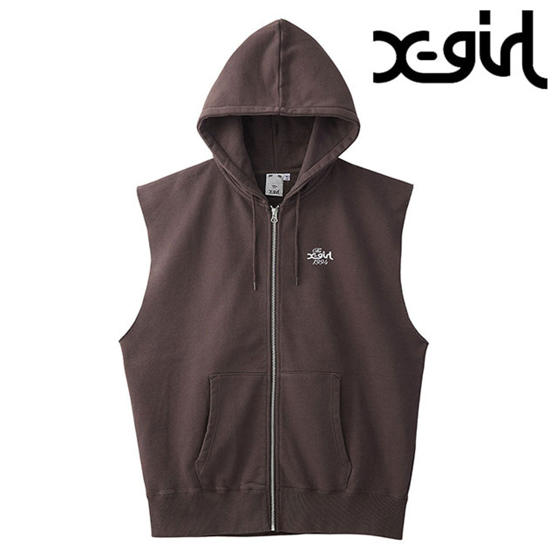 エックスガール X-girl DISTRESSED CIRCLE LOGO ZIP UP SWEAT VEST BROWN [105253021009] （BROWN） BROWN