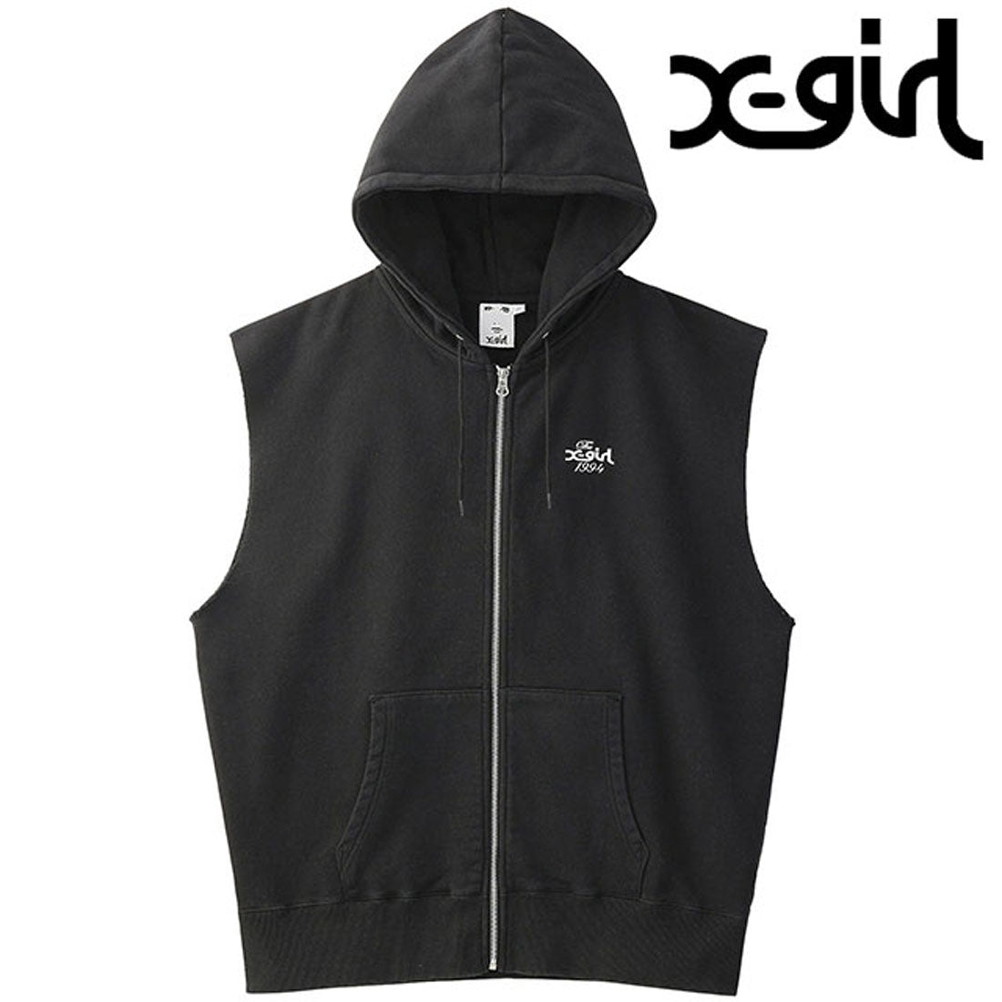 エックスガール X-girl DISTRESSED CIRCLE LOGO ZIP UP SWEAT VEST BLACK [105253021009] （BLACK） BLACK