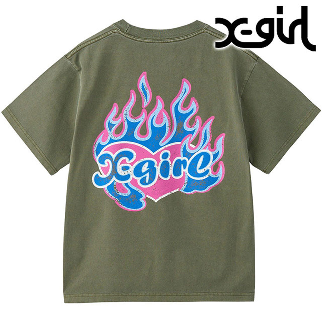 エックスガール X-girl FIRE HEART LOGO S/S TEE OLIVE [105253011010] （OLIVE） OLIVE