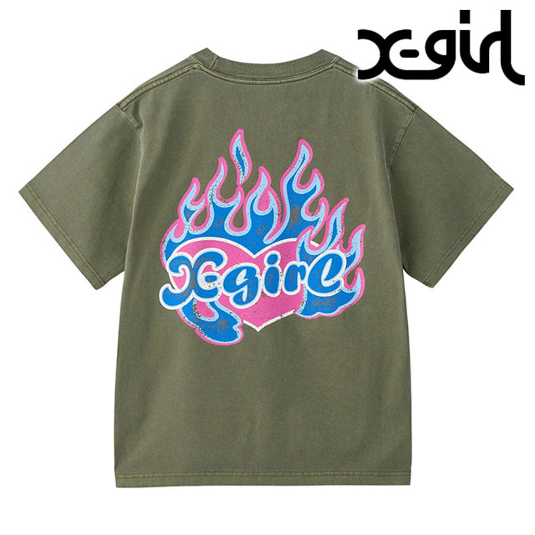 エックスガール X-girl FIRE HEART LOGO S/S TEE OLIVE [105253011010] （OLIVE） OLIVE