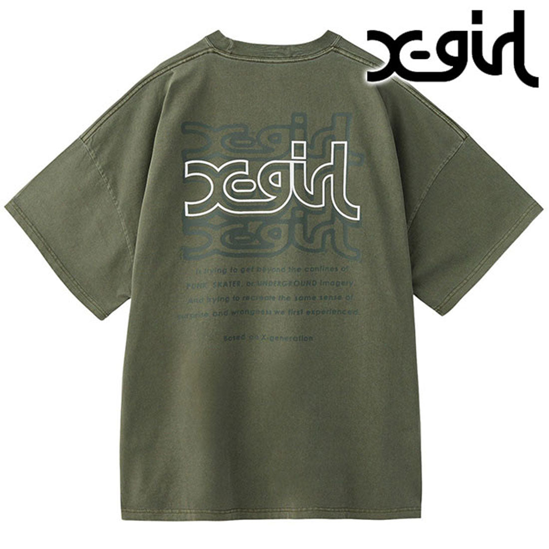 エックスガール X-girl OVER PRINT MILLS LOGO S/S BIG TEE DRESS OLIVE [105253041006] （OLIVE） OLIVE