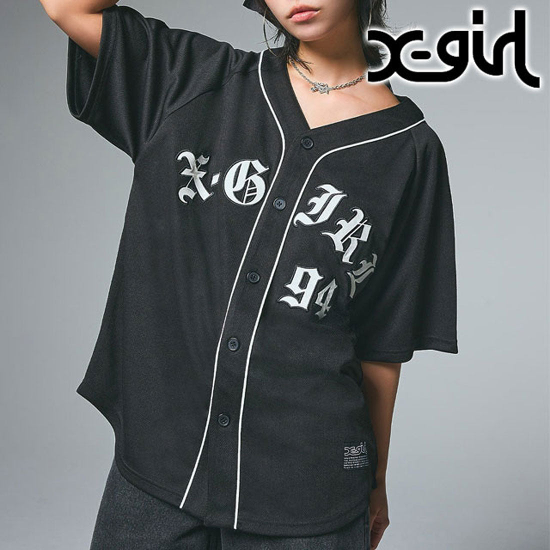 エックスガール X-girl OLD ENGLISH LOGO BASEBALL SHIRT BLACK [105253014003] （BLACK） BLACK