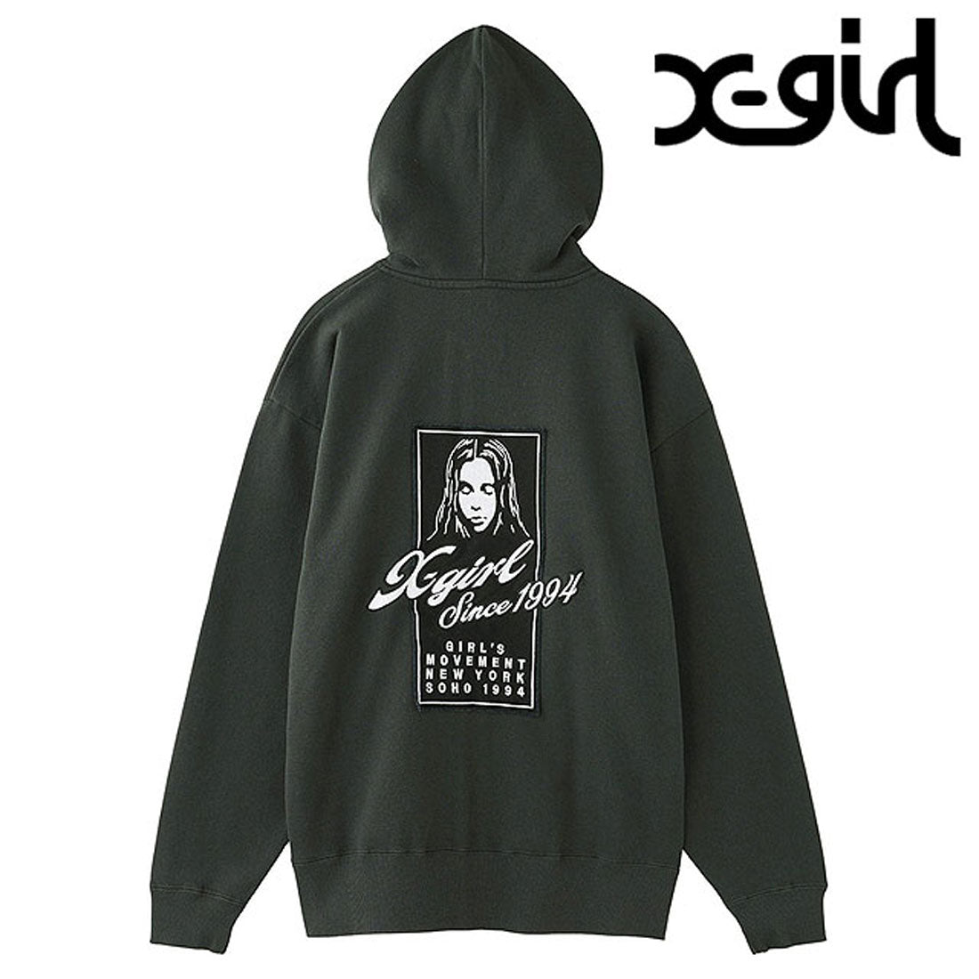 エックスガール X-girl FACE BOX PATCH ZIP UP SWEAT HOODIE CHARCOAL [105253012005] （CHARCOAL） CHARCOAL