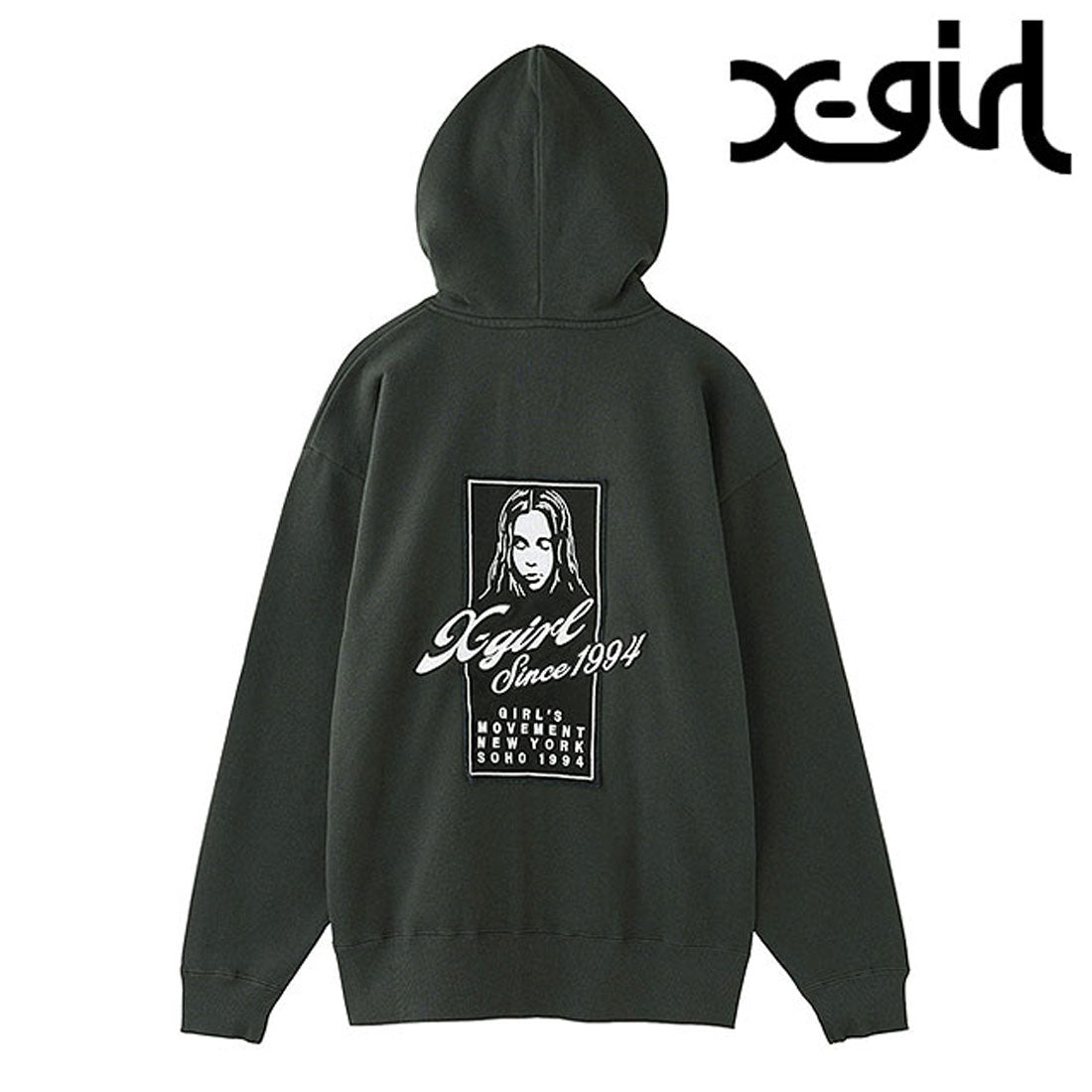 X-girl FACE BOX PATCH ZIP UP SWEAT HOODIE CHARCOAL [105253012005]