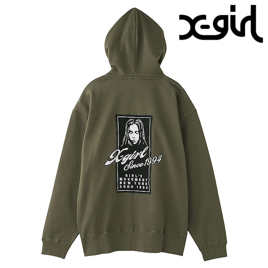 エックスガール X-girl FACE BOX PATCH ZIP UP SWEAT HOODIE OLIVE [105253012005] （OLIVE） OLIVE