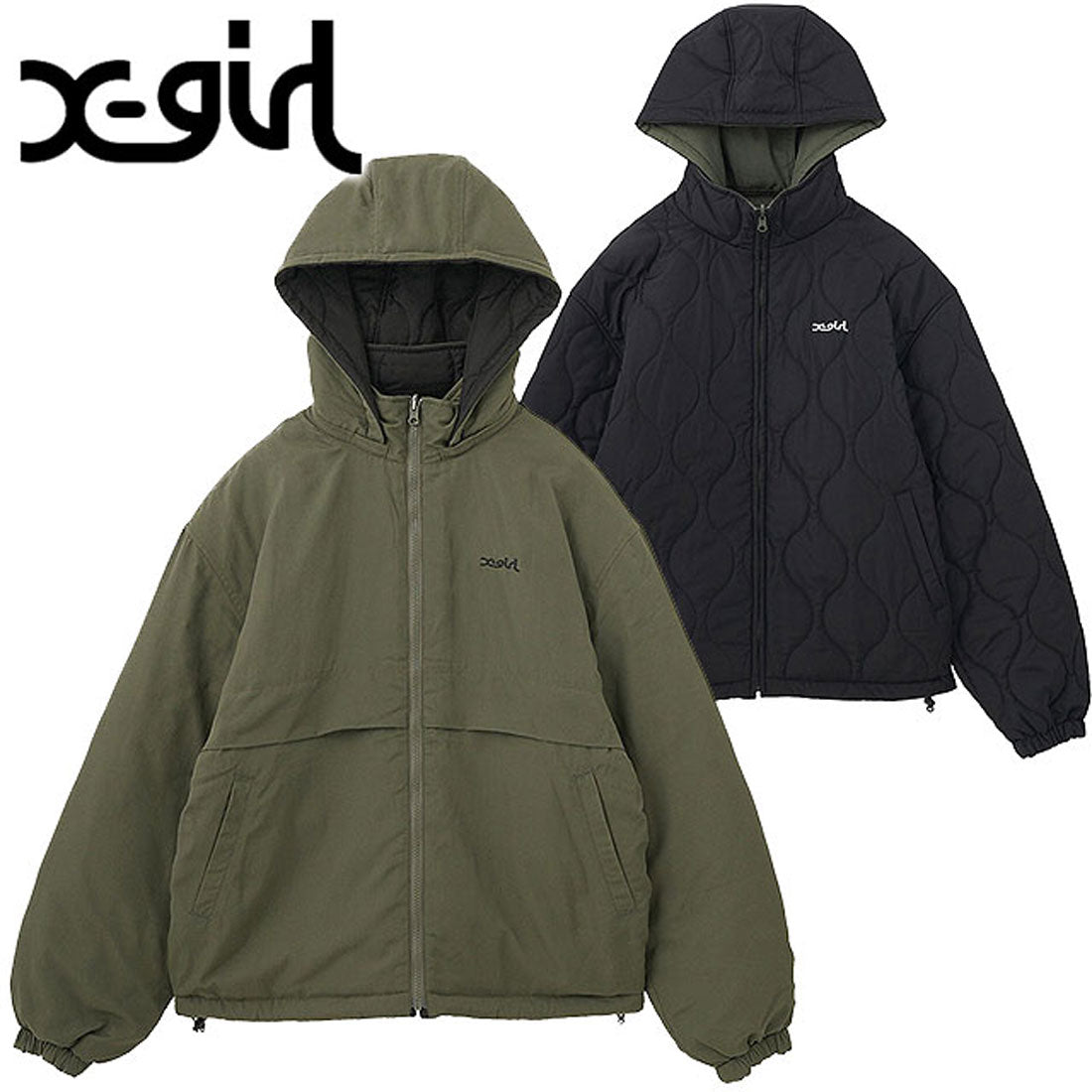 エックスガール X-girl FACE PATCH REVERSIBLE JACKET OLIVE [105253021006 FW25] （OLIVE） OLIVE