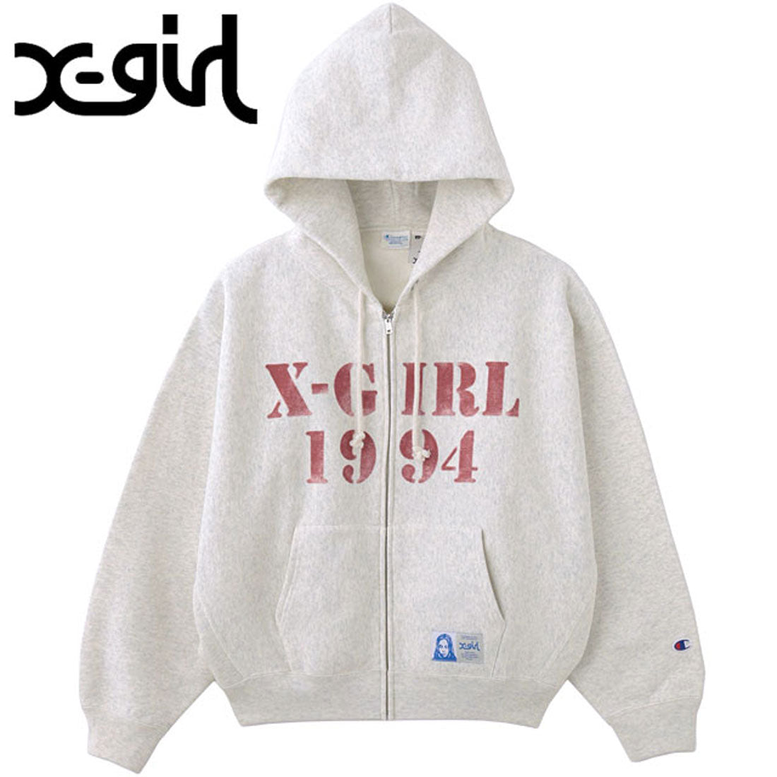 X-girl×CHAMPION REVERSE WEAVE HOODIE X-girl Champion REVERSE WEAVE R STENCIL LOGO ZIP UP HOODIE black [1052