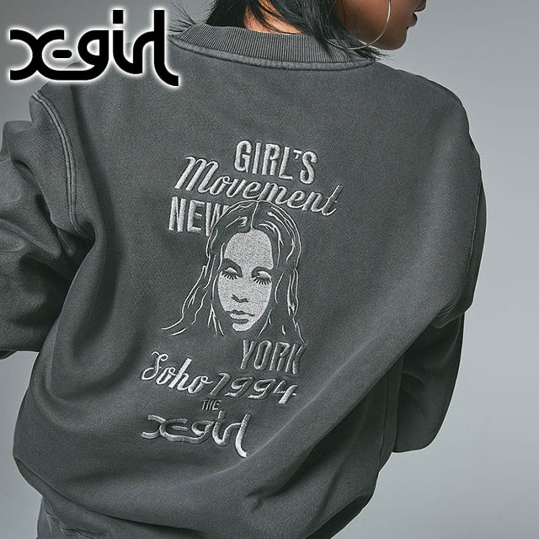 エックスガール X-girl MIX LOGO & FACE FADED CREWNECK SWEAT TOP ブラック [105254012016] （ブラック） ブラック