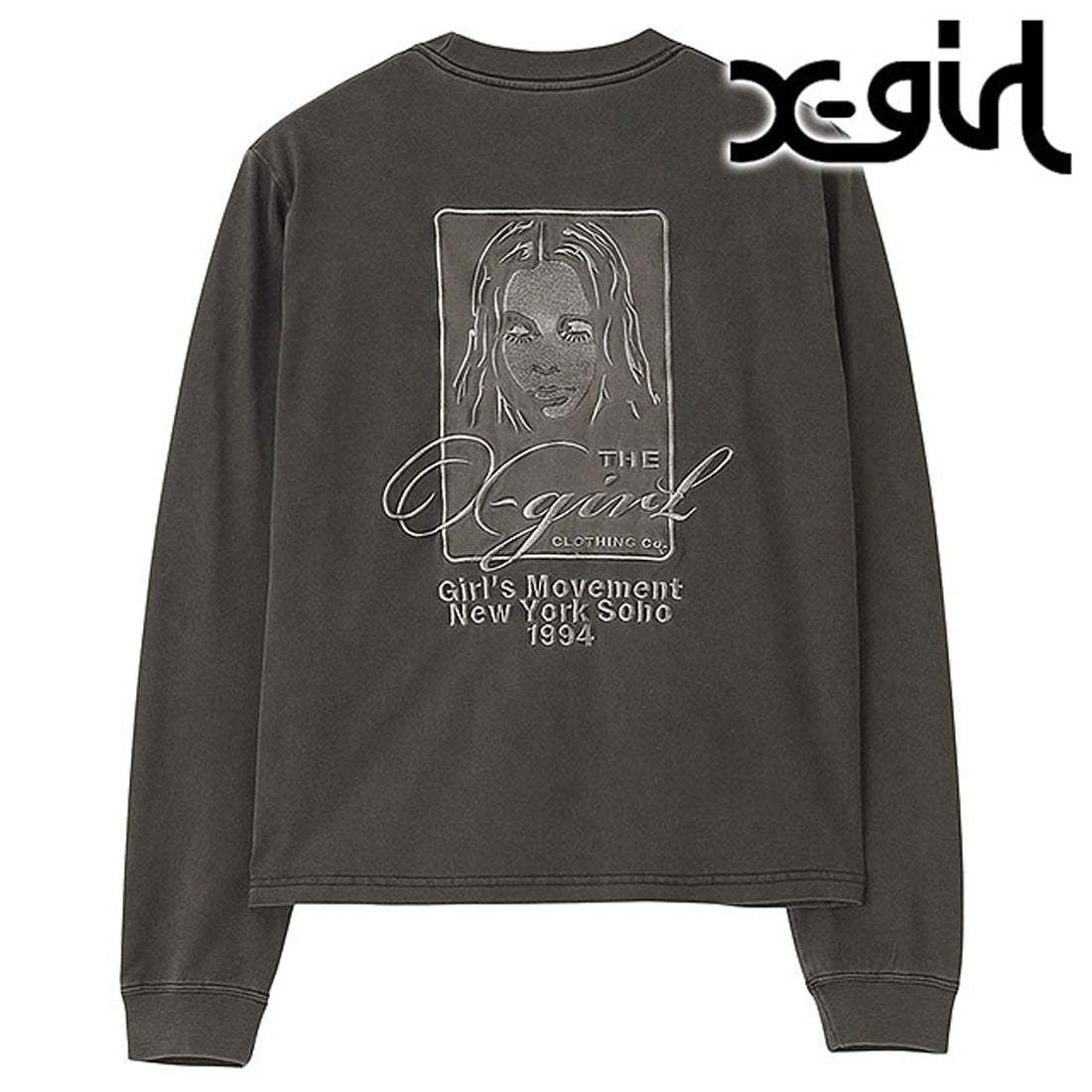 エックスガール X-girl PIGMENT DYED FACE AND LOGO SQUARE PATCH L/S TEE BLACK [105261011004] （BLACK） BLACK