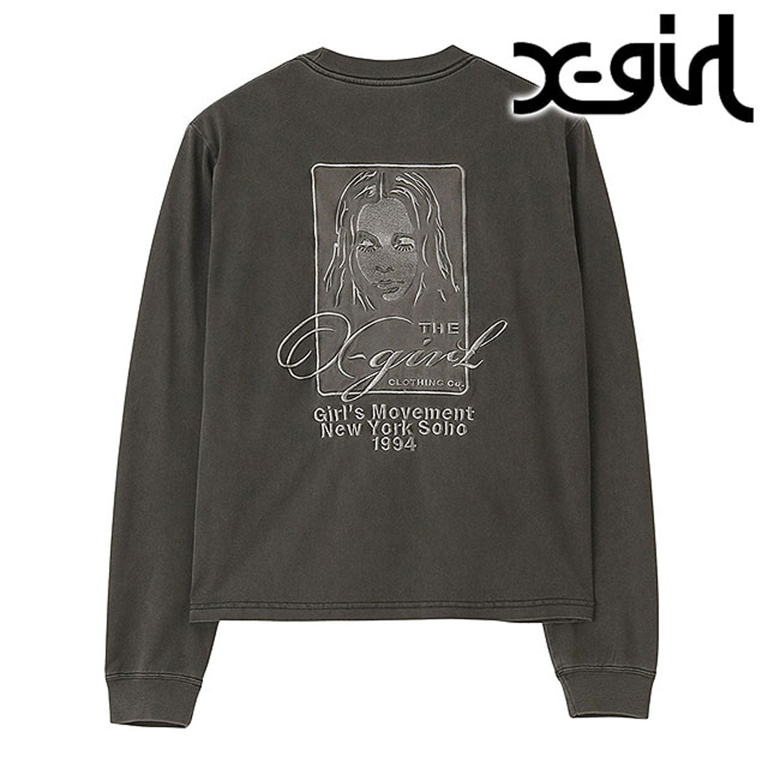 エックスガール X-girl PIGMENT DYED FACE AND LOGO SQUARE PATCH L/S TEE BLACK [105261011004] （BLACK） BLACK