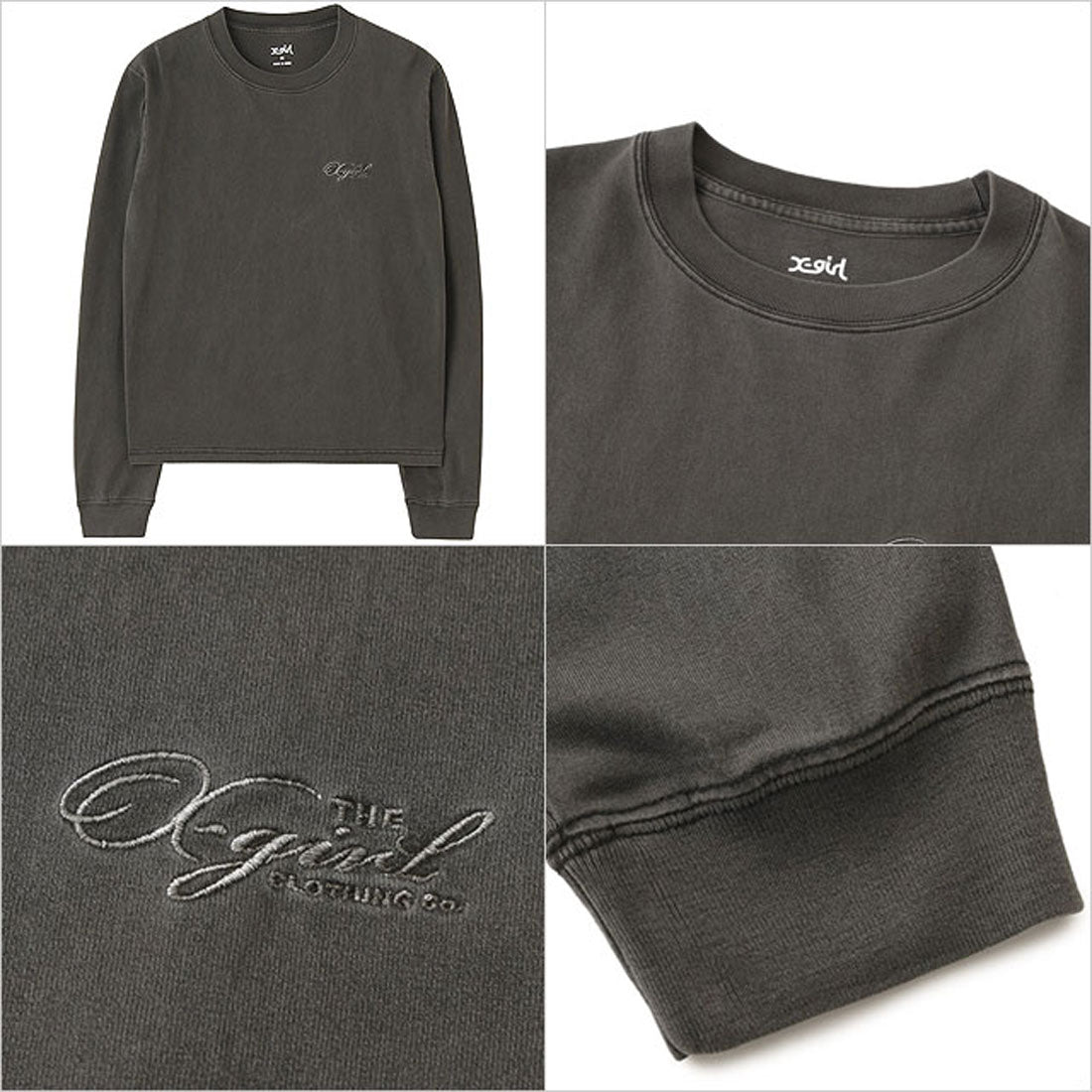 エックスガール X-girl PIGMENT DYED FACE AND LOGO SQUARE PATCH L/S TEE BLACK [105261011004] （BLACK） BLACK