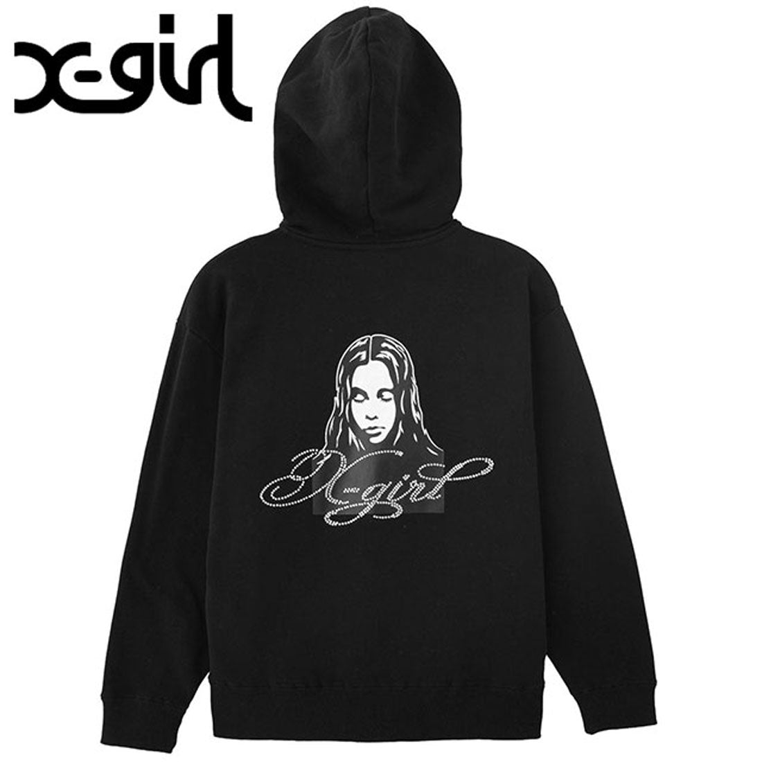エックスガール X-girl RHINESTONE LOGO AND FACE ZIP UP SWEAT HOODIE BLACK [105261012017] （BLACK） BLACK