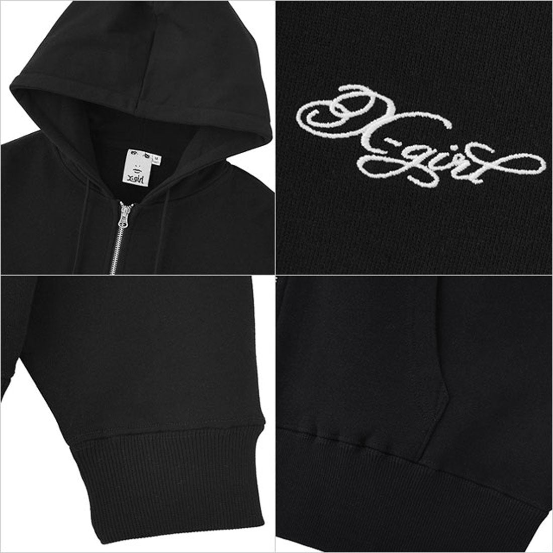 エックスガール X-girl RHINESTONE LOGO AND FACE ZIP UP SWEAT HOODIE BLACK [105261012017] （BLACK） BLACK