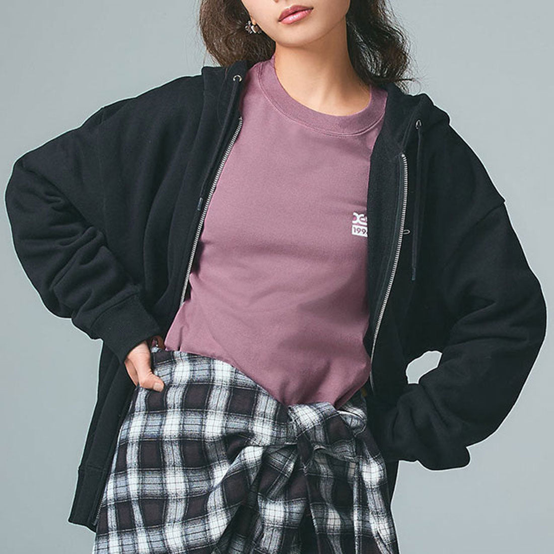 エックスガール X-girl RHINESTONE LOGO AND FACE ZIP UP SWEAT HOODIE BLACK [105261012017] （BLACK） BLACK