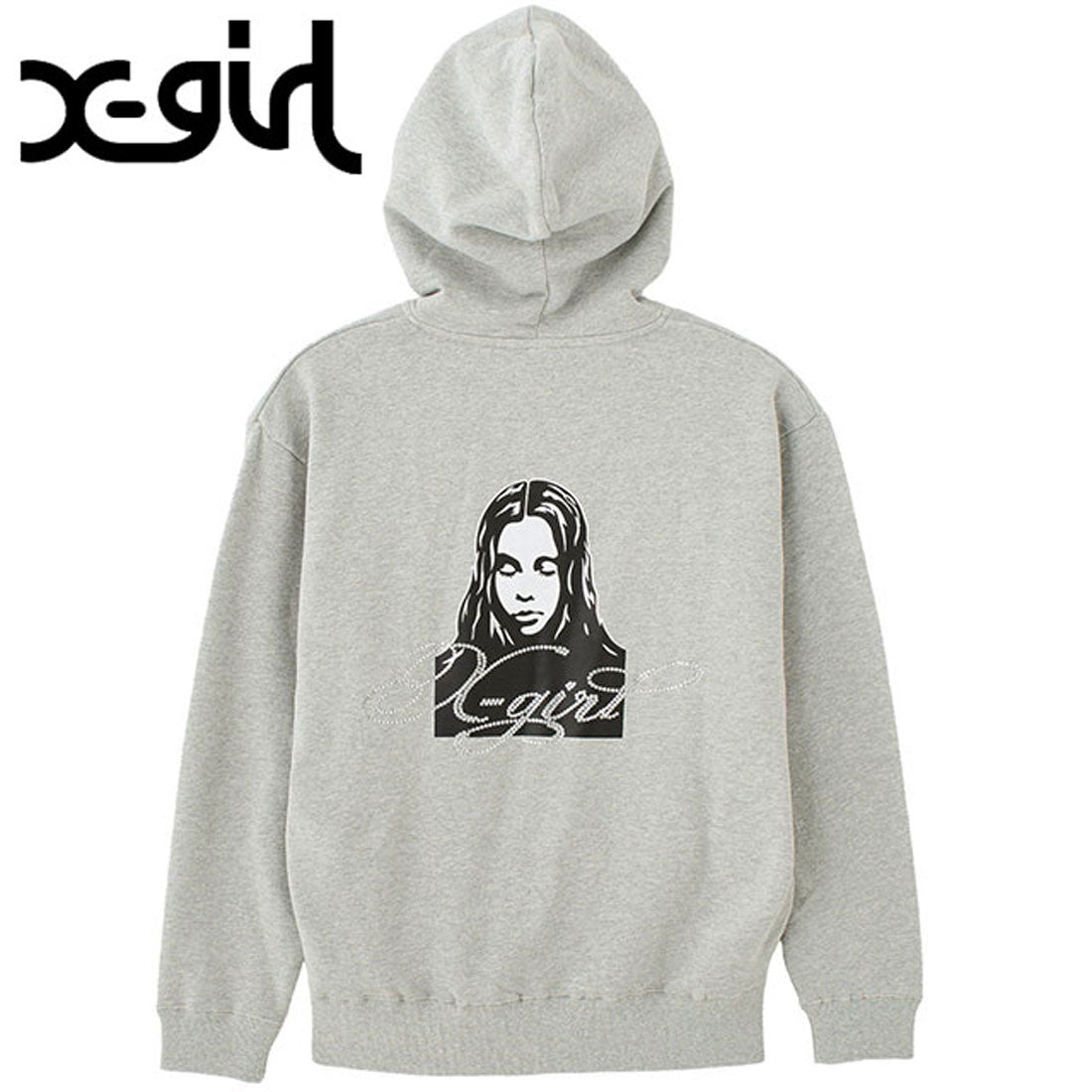 エックスガール X-girl RHINESTONE LOGO AND FACE ZIP UP SWEAT HOODIE ASH [105261012017] （ASH） ASH