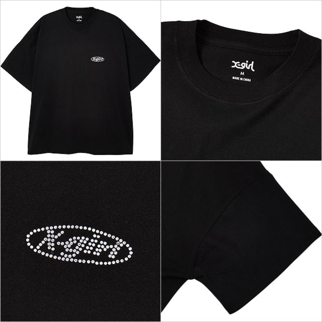 エックスガール X-girl RHINESTONE OVAL LOGO S/S BIG TEE DRESS BLACK [105262041007] （BLACK） BLACK