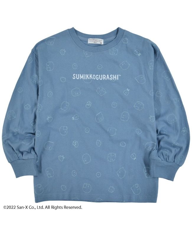 キャラバスケット CharaBasket すみっコぐらし サンエックス Tシャツ バルーン袖 長袖 プリント キッズ 子供,ブルーグレー