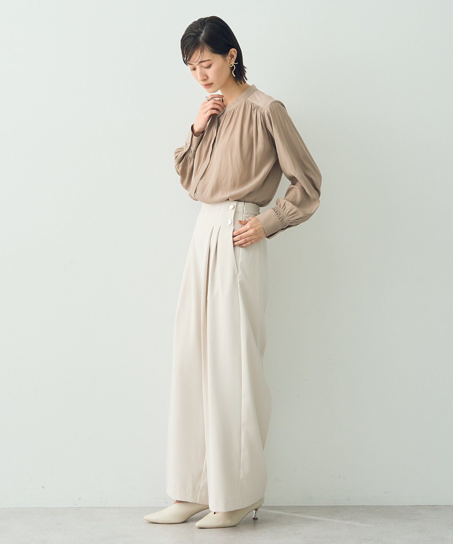 イェッカ ヴェッカ YECCA VECCA 金釦ワイドパンツ （アイボリー） アイボリー