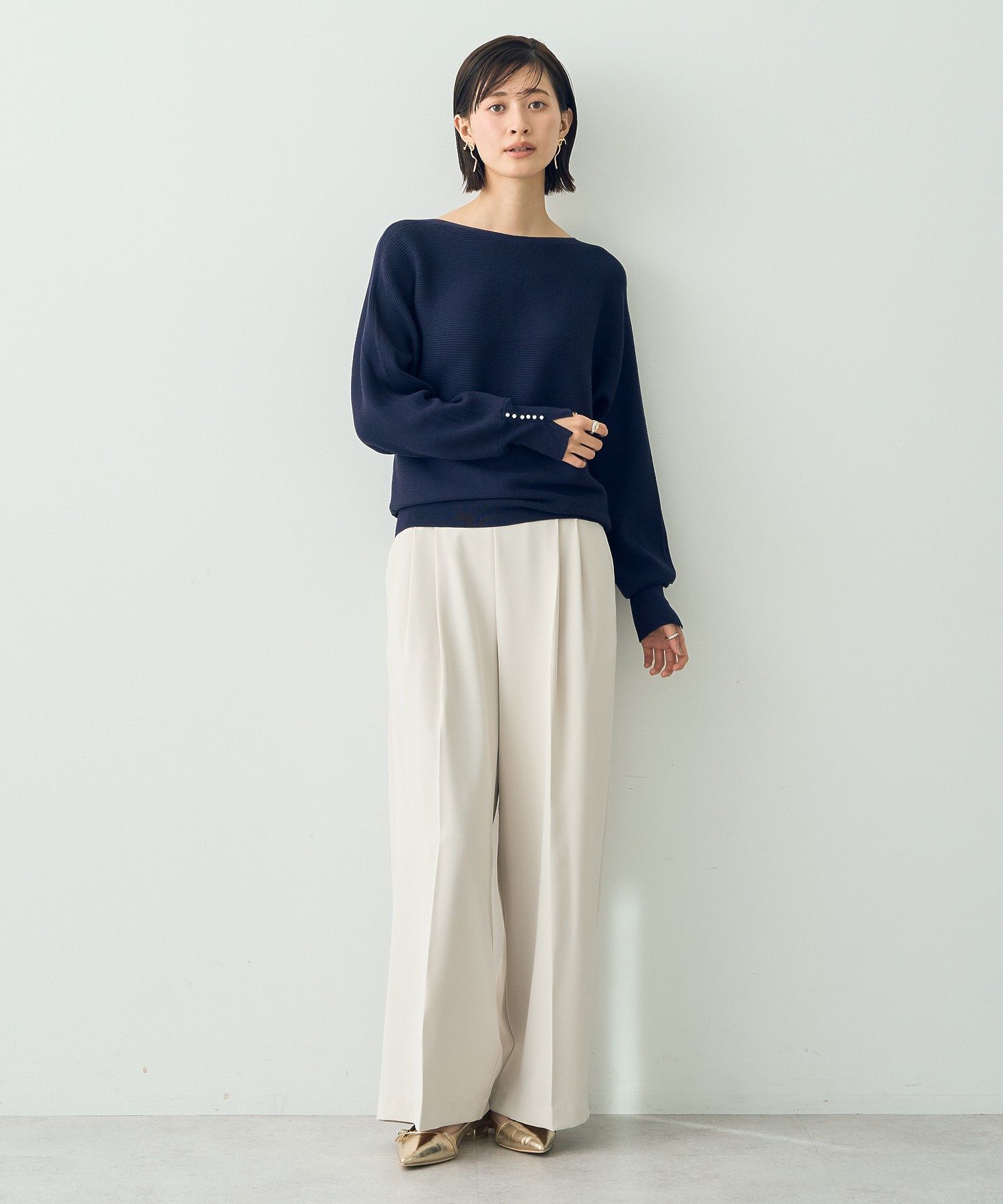 イェッカ ヴェッカ YECCA VECCA 金釦ワイドパンツ （アイボリー） アイボリー