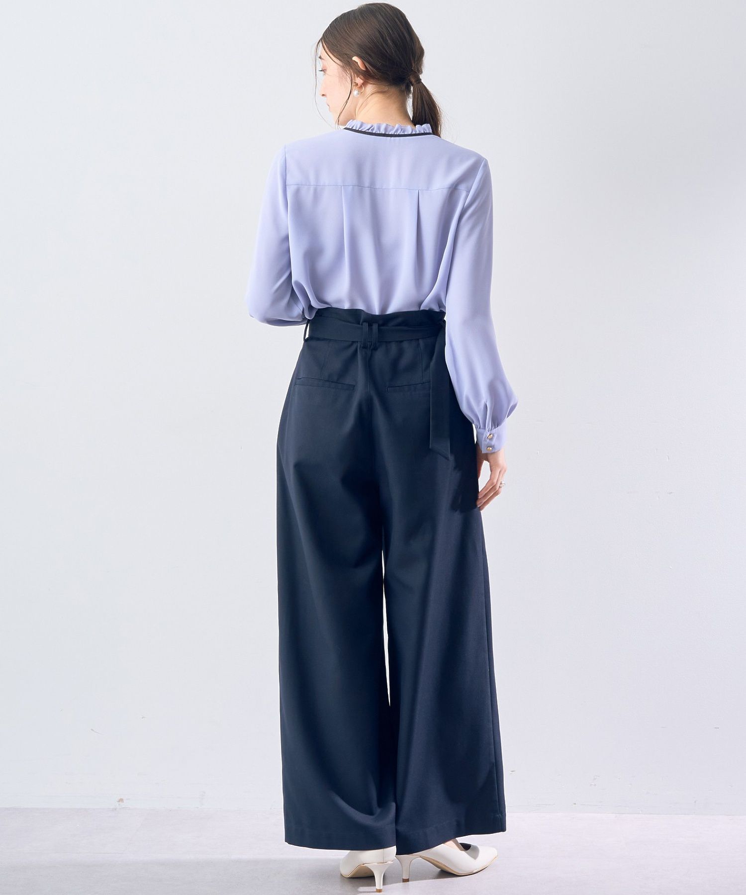 イェッカ ヴェッカ YECCA VECCA ハイウエストベルトデザインタックワイドパンツ （グレー） グレー