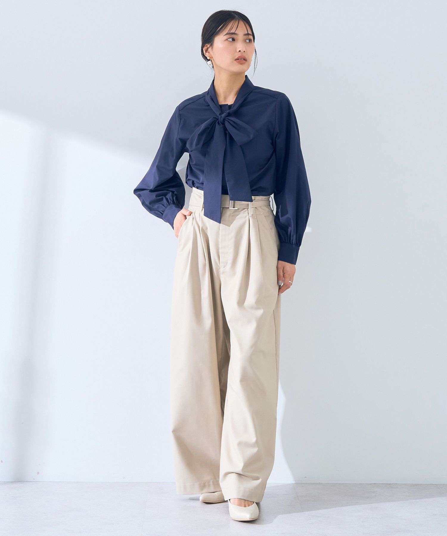 イェッカ ヴェッカ YECCA VECCA ハイウエストベルトデザインタックワイドパンツ （グレー） グレー