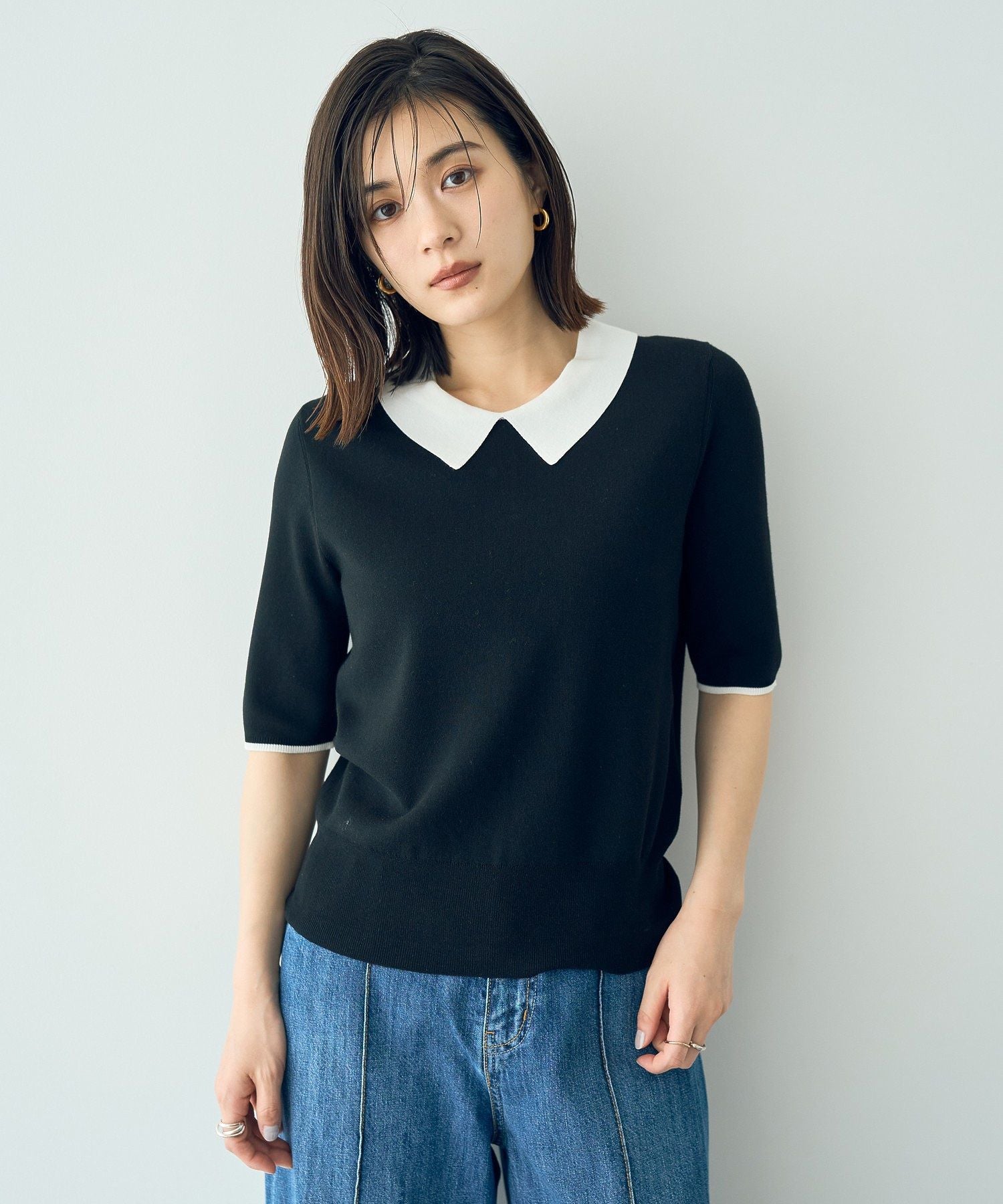イェッカ ヴェッカ YECCA VECCA 襟付きパールニット （オフホワイト） オフホワイト