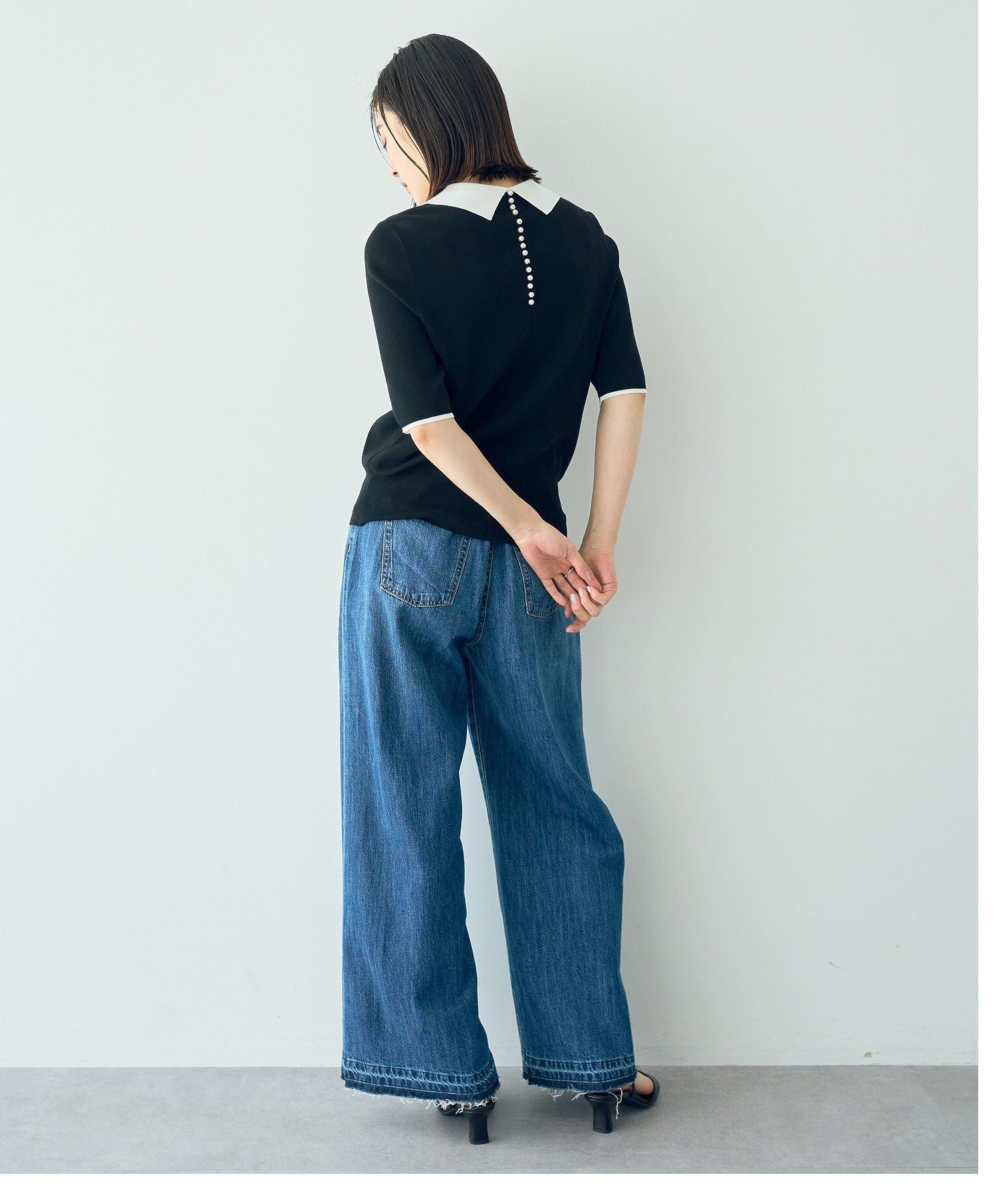 イェッカ ヴェッカ YECCA VECCA 襟付きパールニット （オフホワイト） オフホワイト