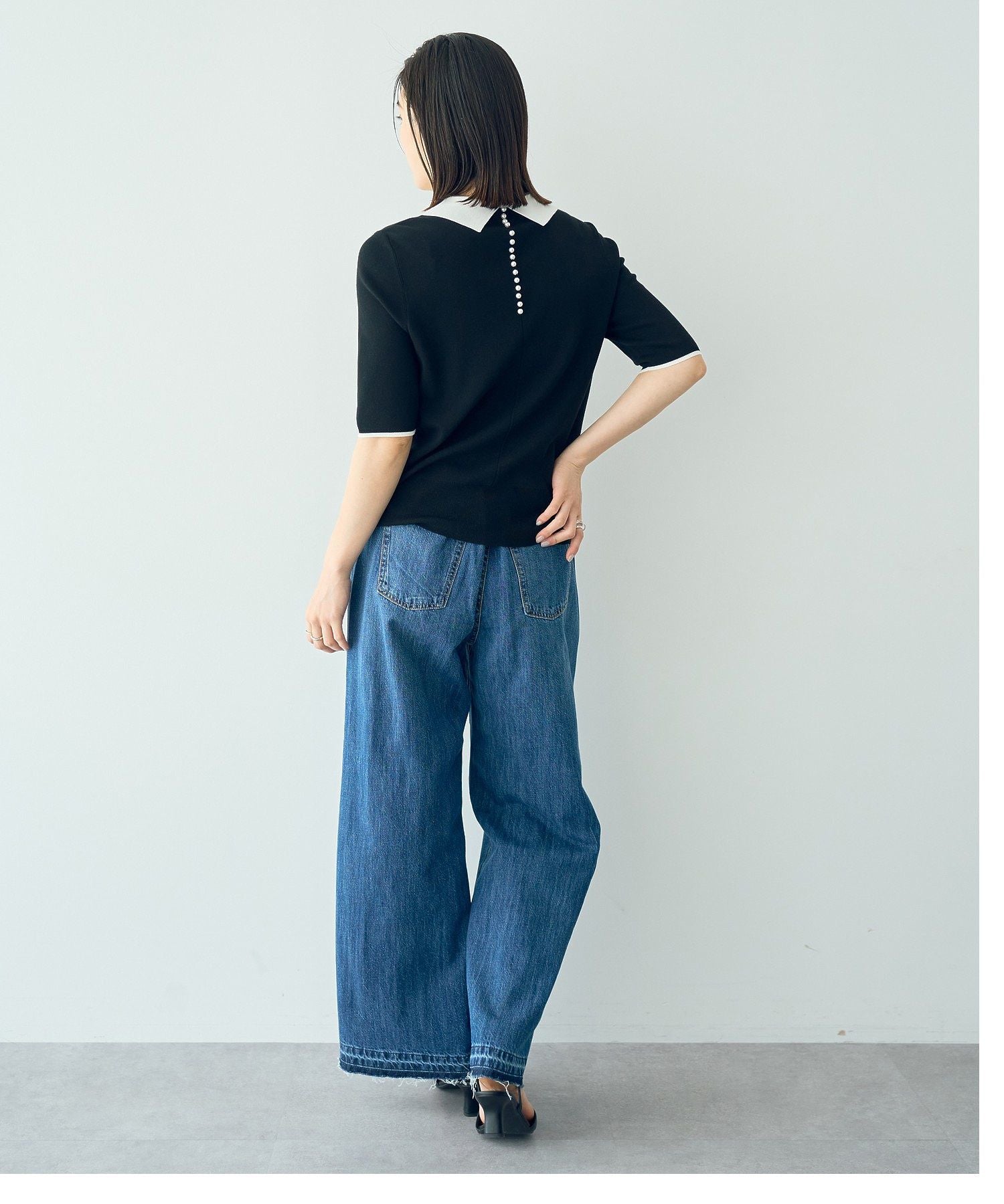 イェッカ ヴェッカ YECCA VECCA 襟付きパールニット （オフホワイト） オフホワイト