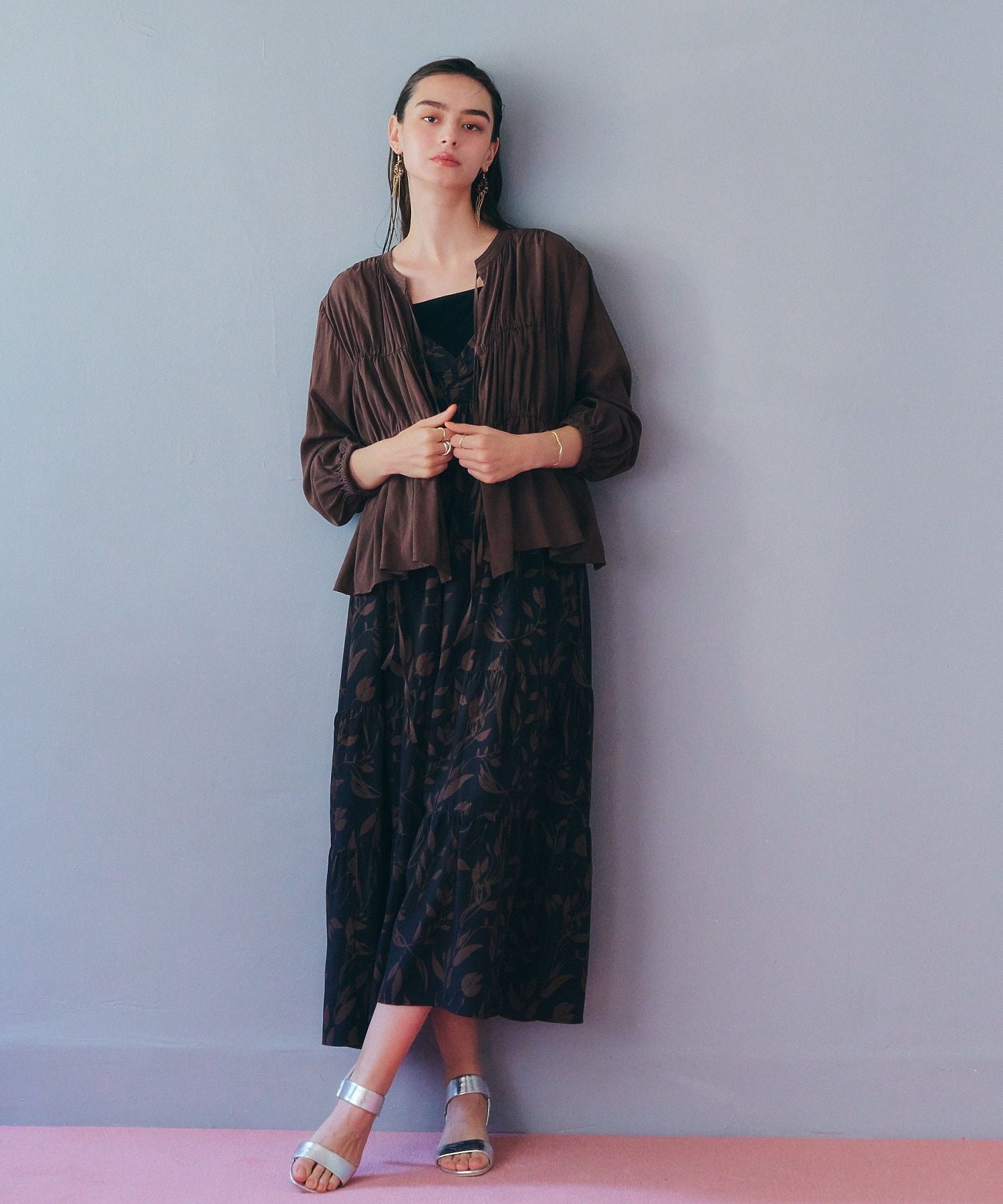 イェッカ ヴェッカ YECCA VECCA リボンデザインシアーブラウス （ブラウン） ブラウン