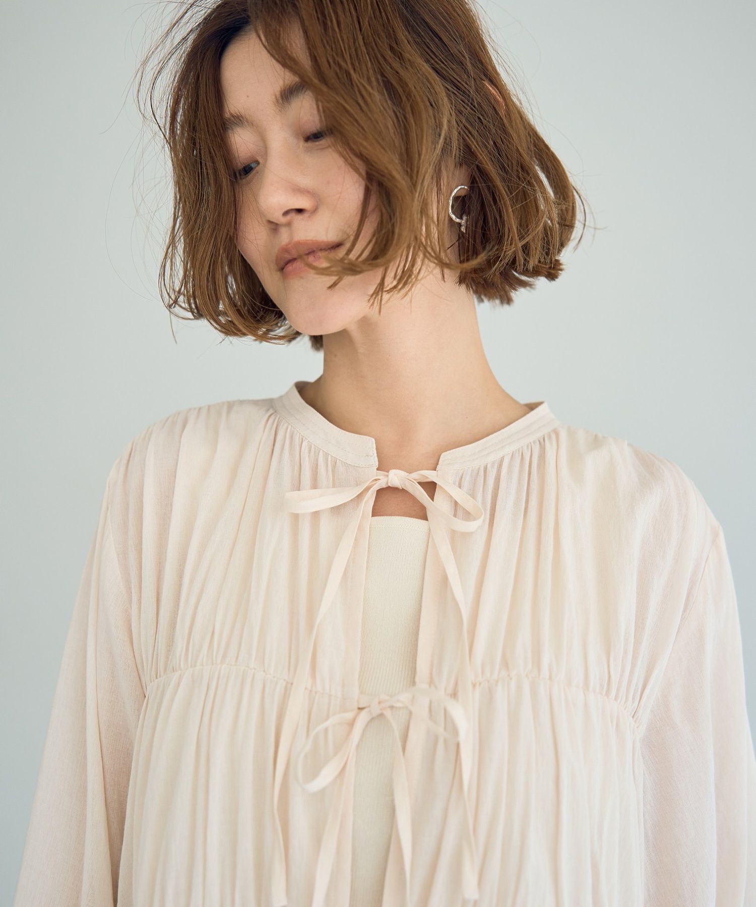 イェッカ ヴェッカ YECCA VECCA リボンデザインシアーブラウス （ブラウン） ブラウン