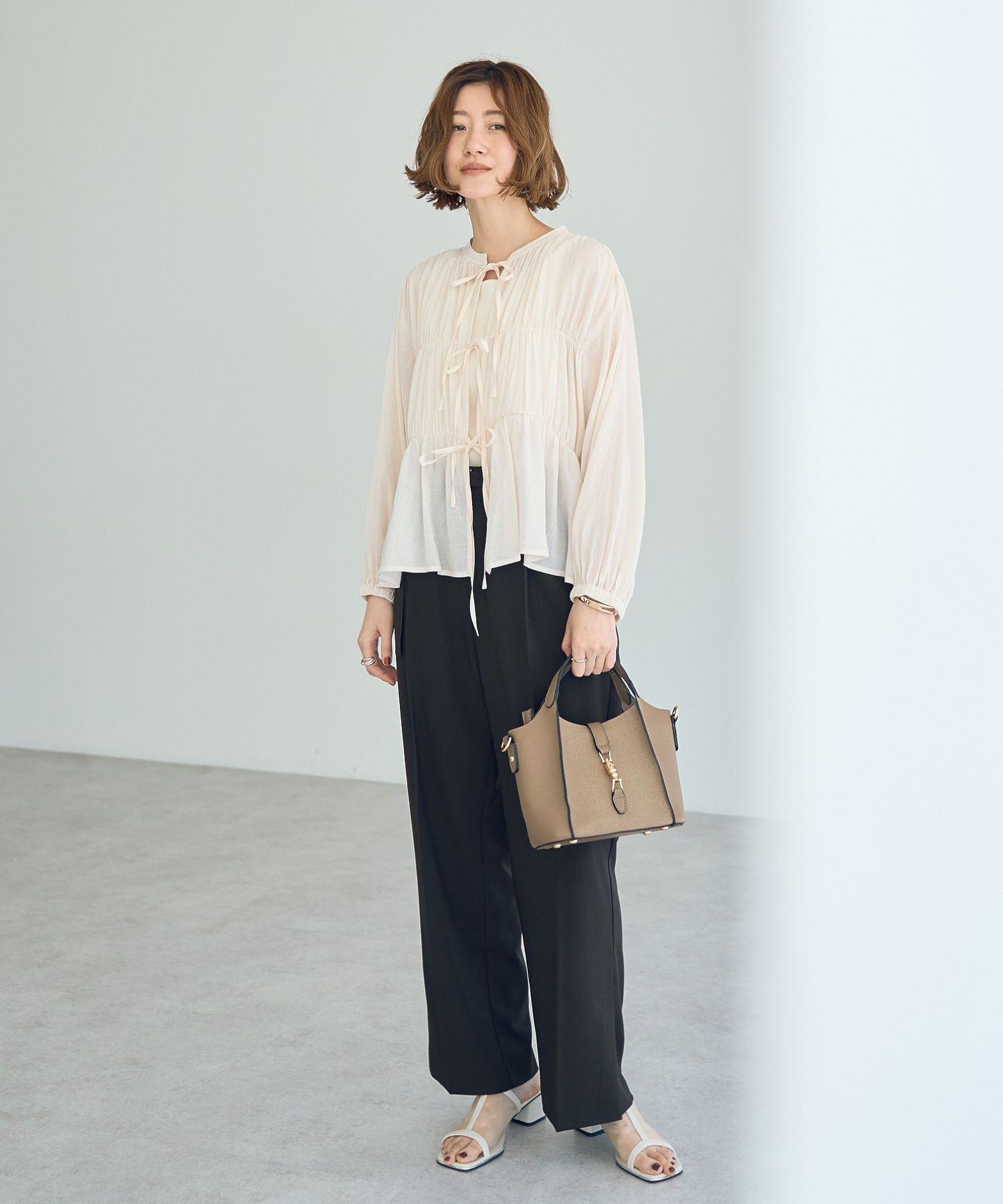 イェッカ ヴェッカ YECCA VECCA リボンデザインシアーブラウス （ブラウン） ブラウン