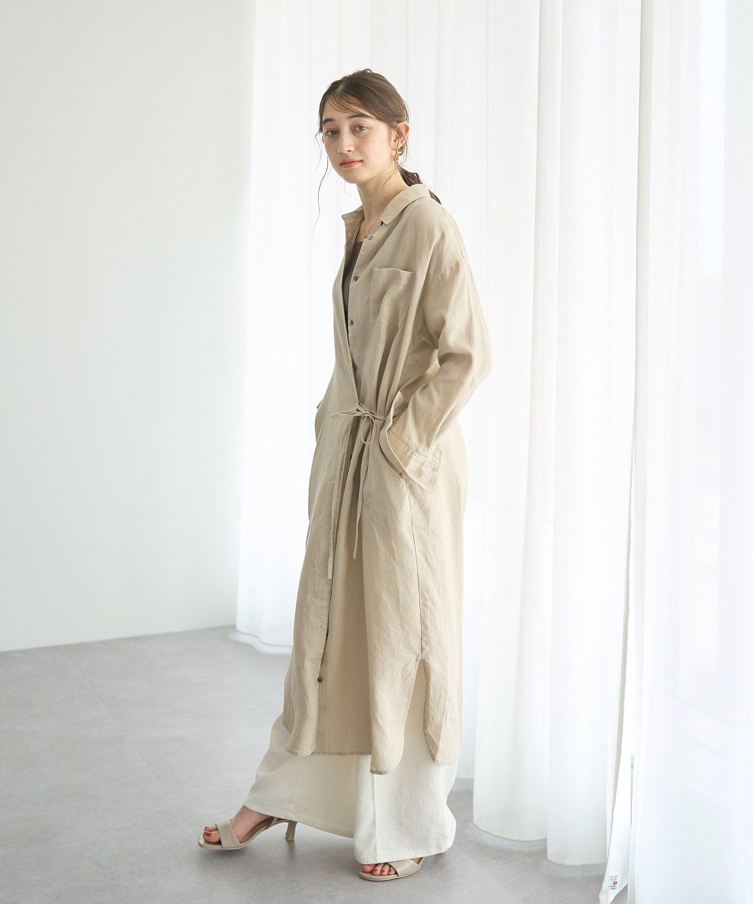 イェッカ ヴェッカ YECCA VECCA 2wayフレンチリネンロングシャツワンピース （ベージュ） ベージュ