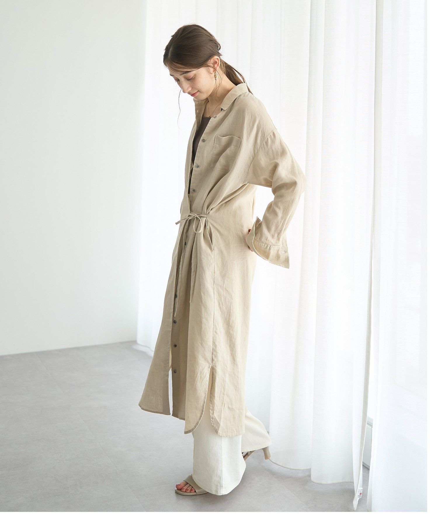 イェッカ ヴェッカ YECCA VECCA 2wayフレンチリネンロングシャツワンピース （ベージュ） ベージュ